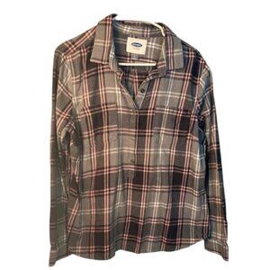 Old Navy Gray and Pink Plaid Flannel Women’s Top Size Large
